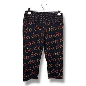 Medium Harry Potter Black Orange Glasses Print Capri Pants Stretch Cropped